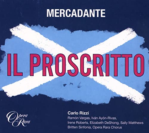 CD cover for Mercadante’s “Il proscritto” with a blue and white cross design.