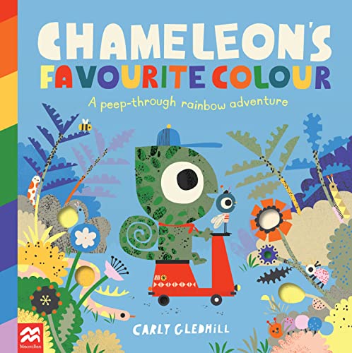 Children’s book cover featuring a green chameleon riding a red scooter.