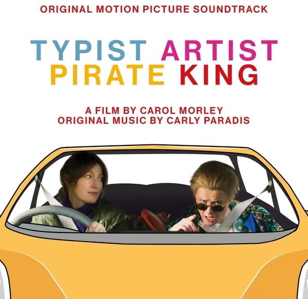 Yellow car illustration with two women inside, soundtrack album cover.