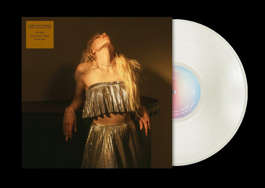 "Carly Rae Jepsen vinyl record with white disc and album cover featuring the artist."