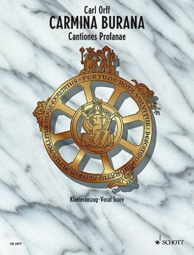 Cover of "Carmina Burana" vocal score with a gold wheel design.