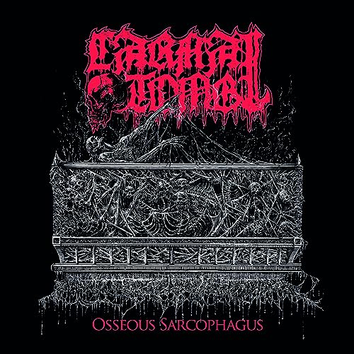 CD cover: skeletal figure in a sarcophagus, dripping red text.