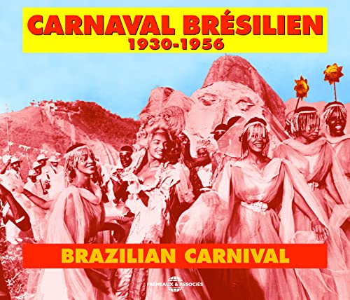 Brazilian Carnival performers in costume with Sugarloaf Mountain backdrop.