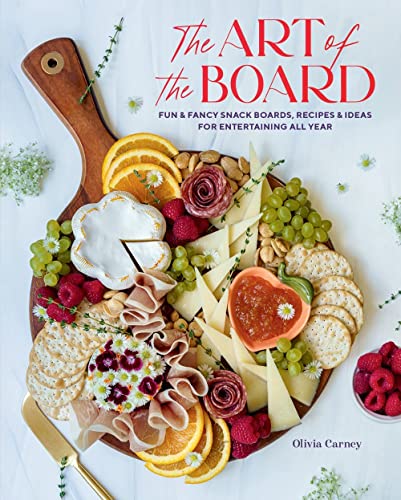 Book cover featuring a wooden board with cheese, fruit, and crackers.