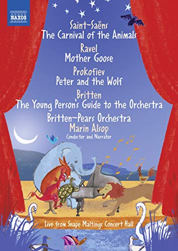 DVD cover featuring an elephant, turtle, and birds on a beach with red curtains.