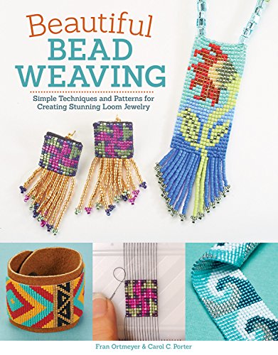 Book cover titled Beautiful Bead Weaving featuring photos of woven bead jewelry and techniques.