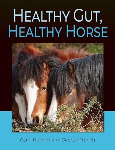 Book cover featuring two horses grazing in a field, titled “Healthy Gut, Healthy Horse”.
