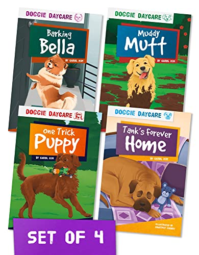 Four illustrated children’s books featuring dogs, part of the Doggie Daycare series.
