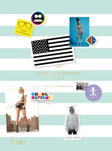 Book cover for "Opening Ceremony" with fashion photography and stickers.