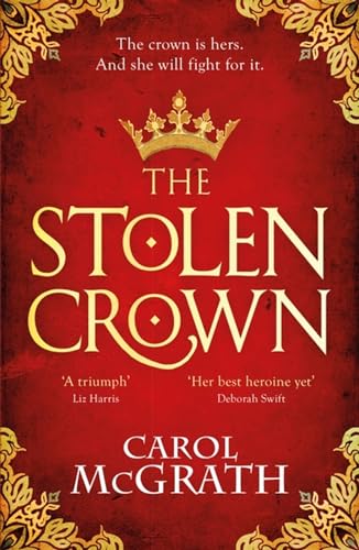 Book cover: red background, golden crown, and bold title "The Stolen Crown".