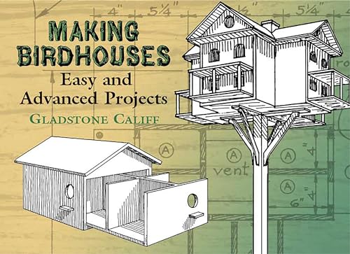 Book cover illustration of detailed birdhouses with architectural drawings.
