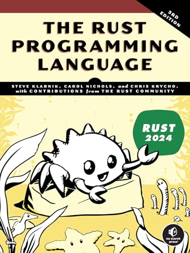 Book cover: "The Rust Programming Language," 3rd edition, with crab illustration.