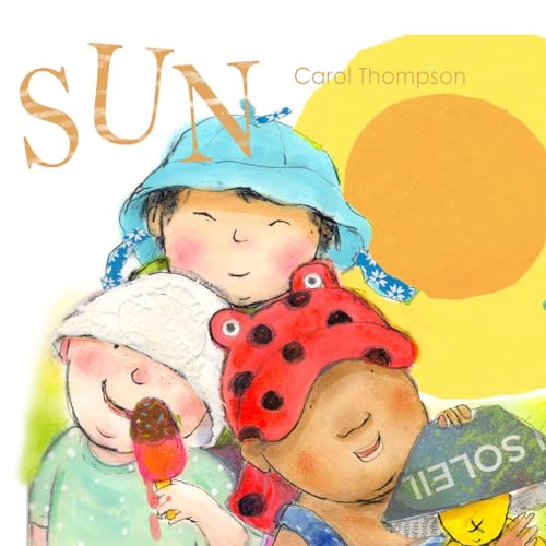 Book cover with illustrated children wearing hats under a yellow sun.