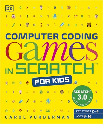 Book cover titled Computer Coding Games in Scratch for Kids on a yellow background.