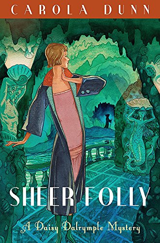 Book cover illustration of a woman in a grotto with mermaid statues.