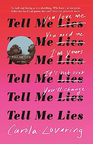 Book cover: "Tell Me Lies" by Carola Lovering, with couple’s image.