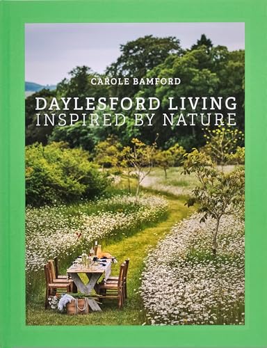 Book cover with a garden scene, dining table, and title text.