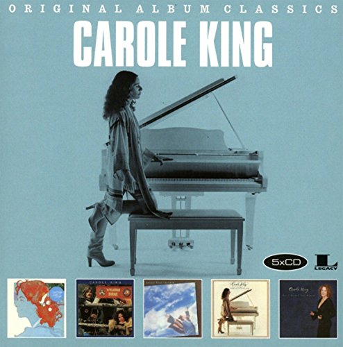 Carole King album cover featuring the artist at a piano, with smaller album images below.