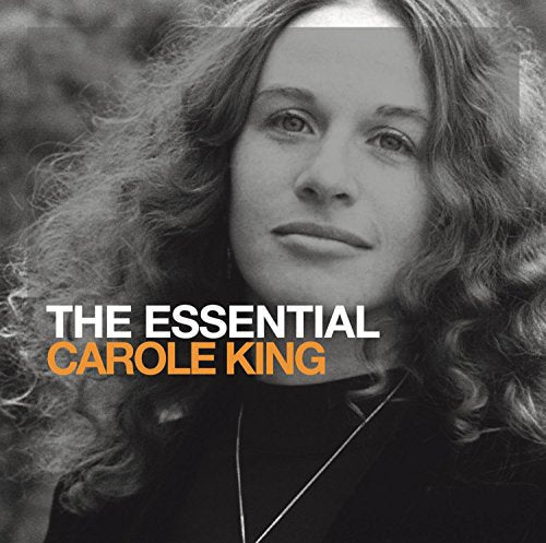 Black and white portrait of Carole King with album title overlay.