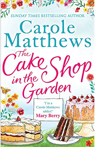 Book cover: “The Cake Shop in the Garden” with cakes and flowers.