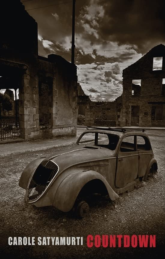 Sepia-toned book cover showing a rusted, wheel-less vintage car in front of ruined buildings.