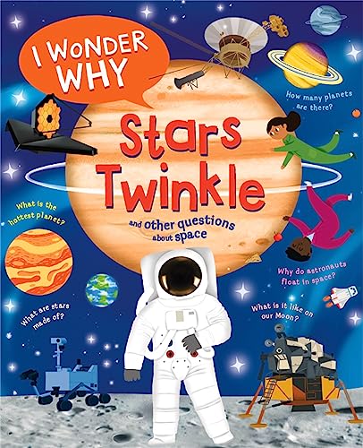 Children’s book cover depicting space, planets, an astronaut, and a telescope.