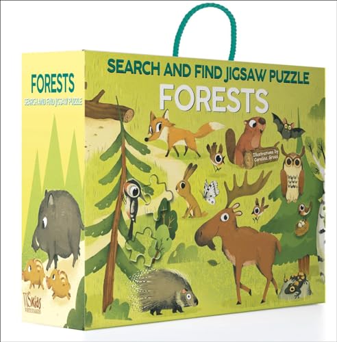 Box for a "Forests" search and find jigsaw puzzle with animal illustrations.