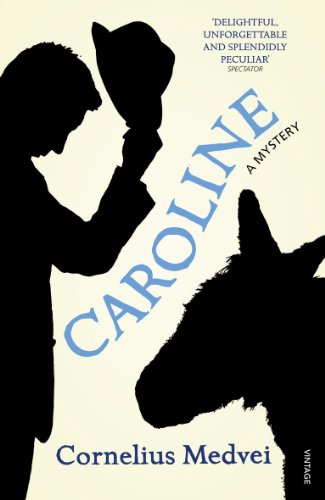 Book cover: silhouetted figures with a horse head and the title "Caroline".