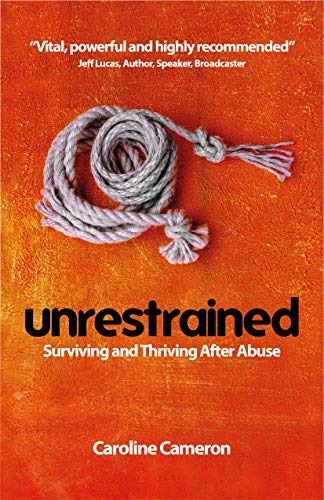 Book cover: “Unrestrained” with a coiled rope on an orange background.