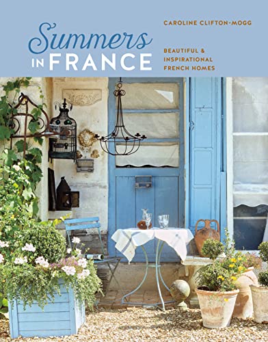 Book cover showing a blue door, a small bistro table, and potted plants.