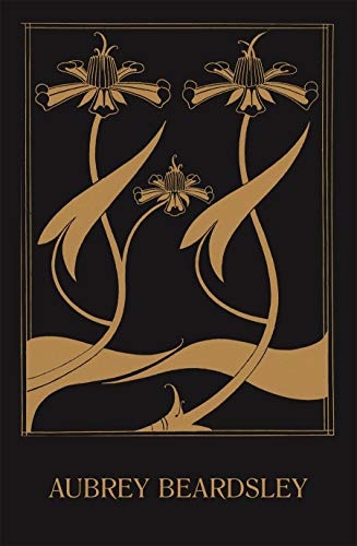 A black book cover features gold Art Nouveau floral illustrations and the text Aubrey Beardsley.