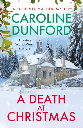 Book cover: snowy manor house, festive title “A Death at Christmas”.
