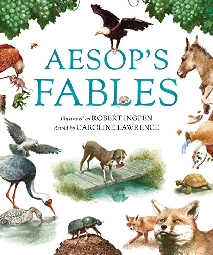 Book cover of "Aesop's Fables" with illustrated animals and lettering.