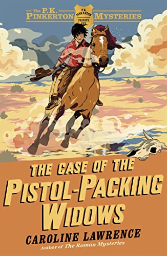 Book cover: young detective riding a horse in a desert landscape.