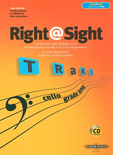 Orange cover of "Right@Sight for Cello, Grade 1" music book with CD.
