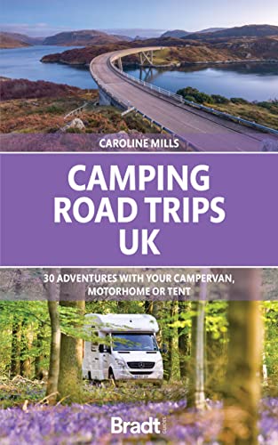 Book cover: "Camping Road Trips UK" with campervan and landscape imagery.