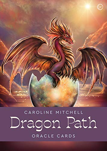 A dragon emerges from a glowing egg against a sunset landscape on this oracle deck.