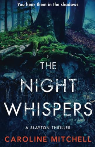 Book cover: dark forest scene with large white text, “The Night Whispers.”