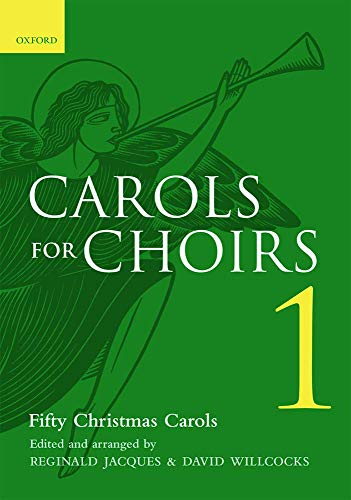 Green book cover with angel illustration and white text: "Carols for Choirs 1".