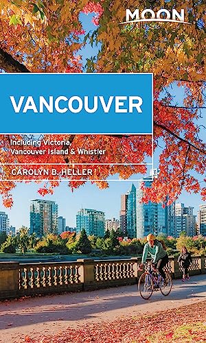 Travel guide cover featuring Vancouver skyline, cyclists, and autumn foliage.