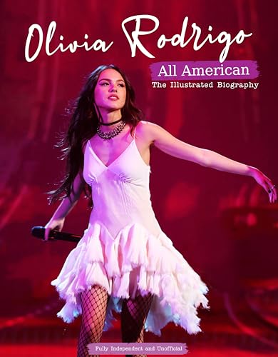 Olivia Rodrigo biography cover, showing her performing on stage.