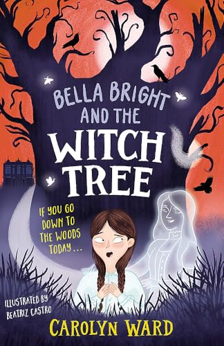 Book cover: girl, ghost, and spooky tree against a dark orange background.