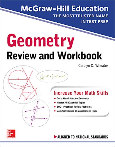 Geometry review workbook cover with diagrams, text, and McGraw-Hill Education logo.