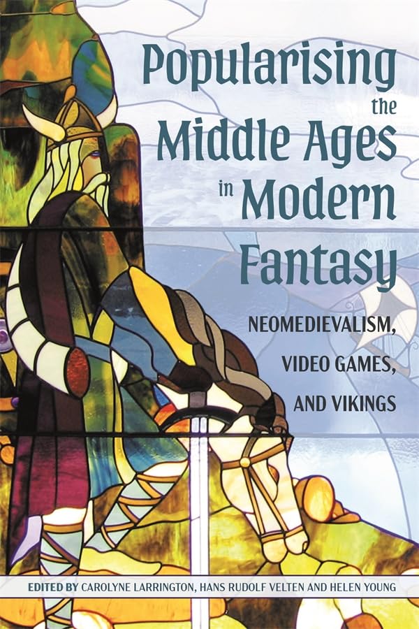 Book cover with medieval-style stained glass and a Viking helmet.