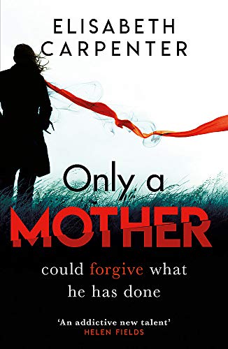 Book cover: Silhouette of a woman, red ribbon, and stormy background.