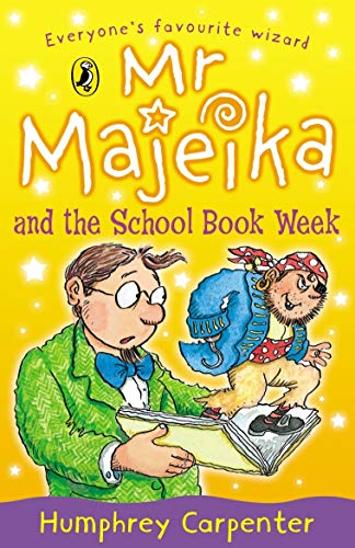 Book cover: Mr Majeika, a wizard, and a monkey with a book.