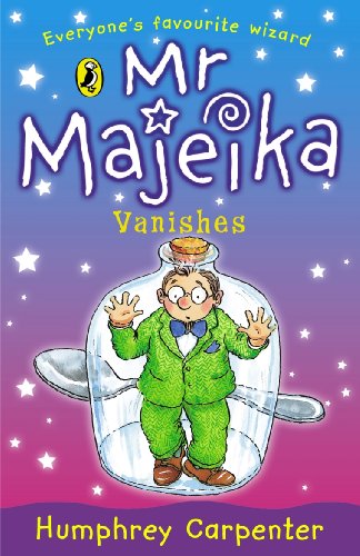Book cover: Mr Majeika, a wizard, inside a glass bottle.