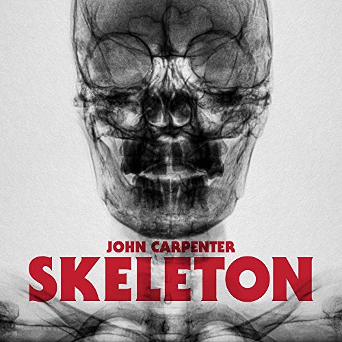 X-ray image of a skull with “Skeleton” text below, dark and eerie.