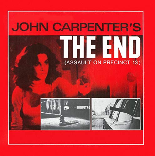 Red album cover for “The End” featuring a woman and film stills.