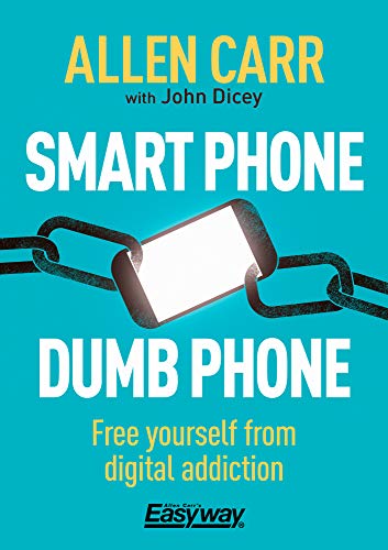 Book cover with a smartphone chained to a link on a teal background.